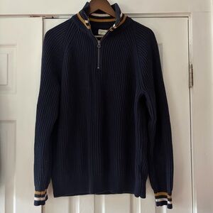 J. Crew Navy Blue Half-Zip Cotton Hand Knit Sweater Size Est. Medium EUC